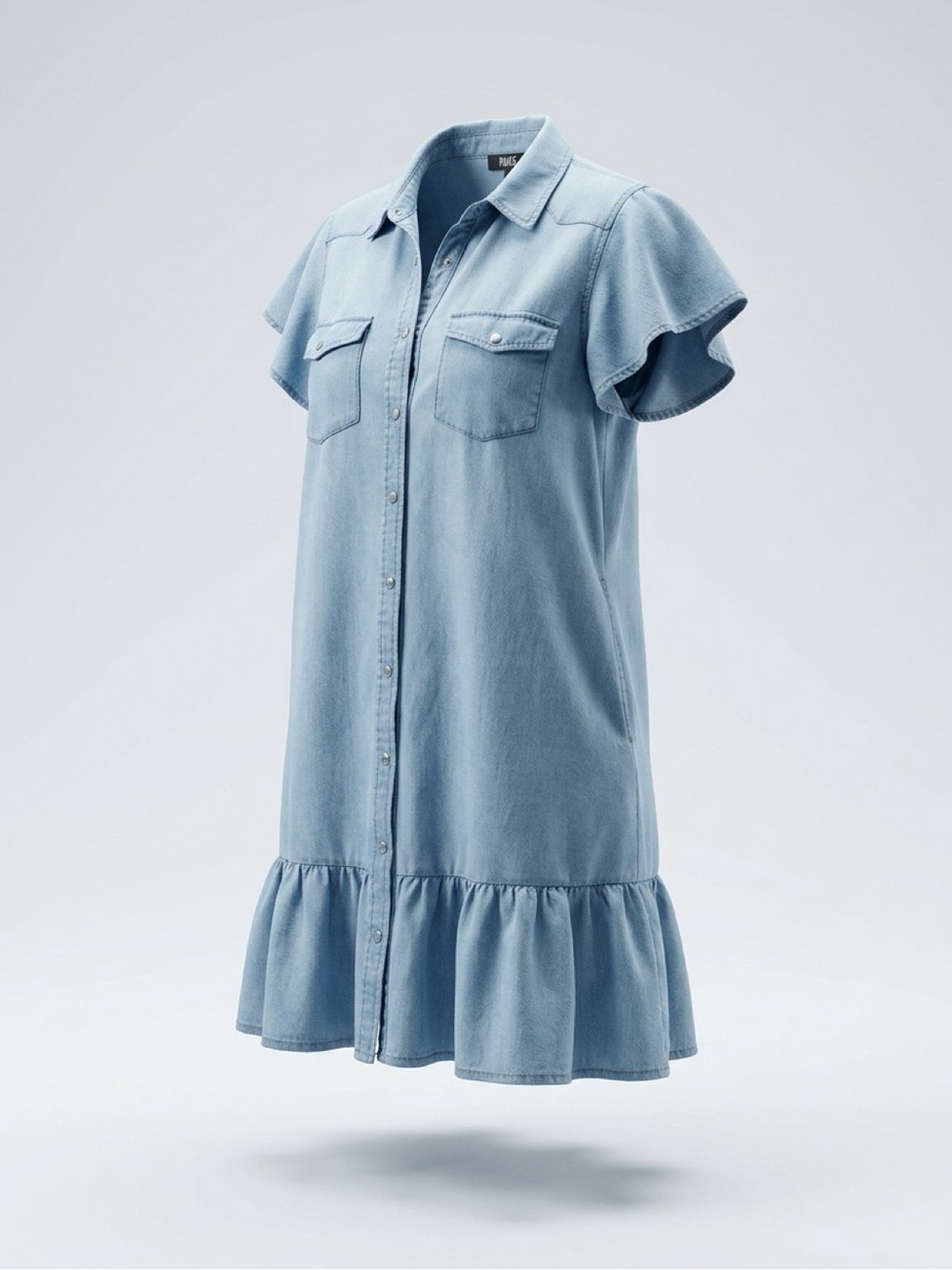 PAIGE Light Blue Denim Shirt Dress with Ruffle Hem